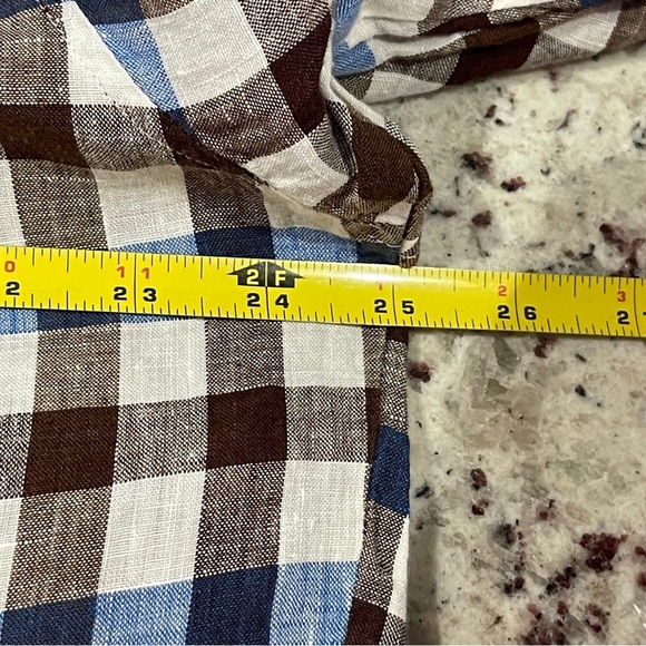 Haupt Linen Blue Brown Checked Button Up Size XL 17 1/2 Long Sleeve Mens Germany - Picture 8 of 9